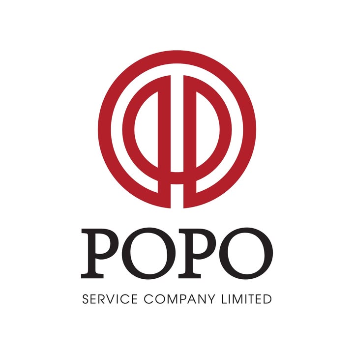 Logo POPO Service Company Limited: vòng tròn đỏ và chữ POPO